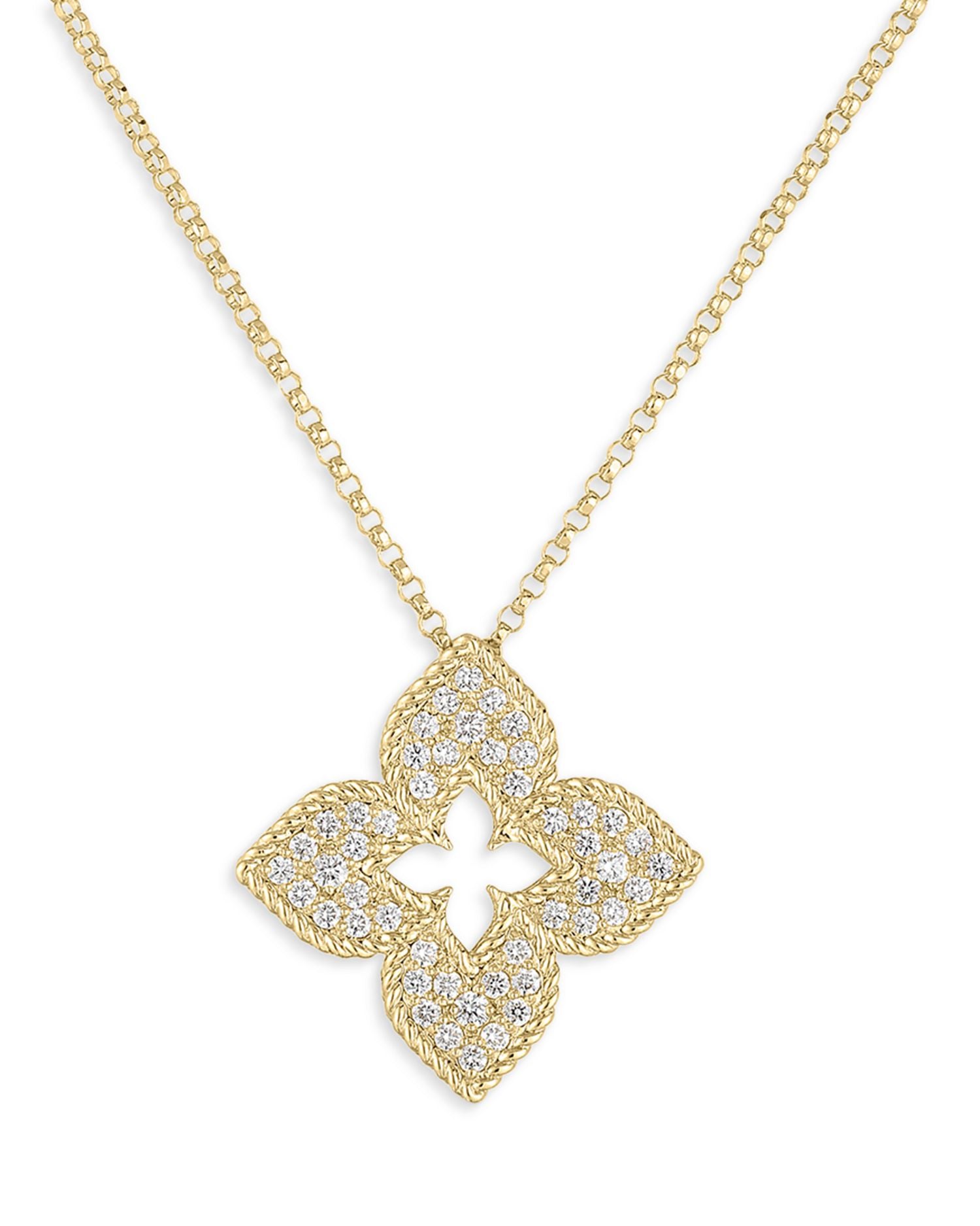 18K Yellow Gold Venetian Princess Diamond Flower Pendant Necklace, 17'