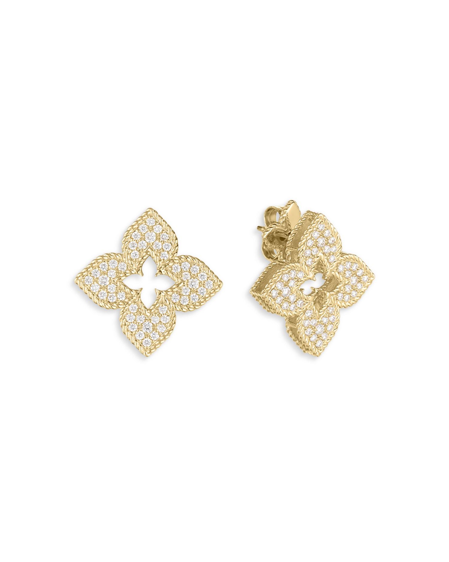 18K Yellow Gold Venetian Princess Diamond Flower Earrings