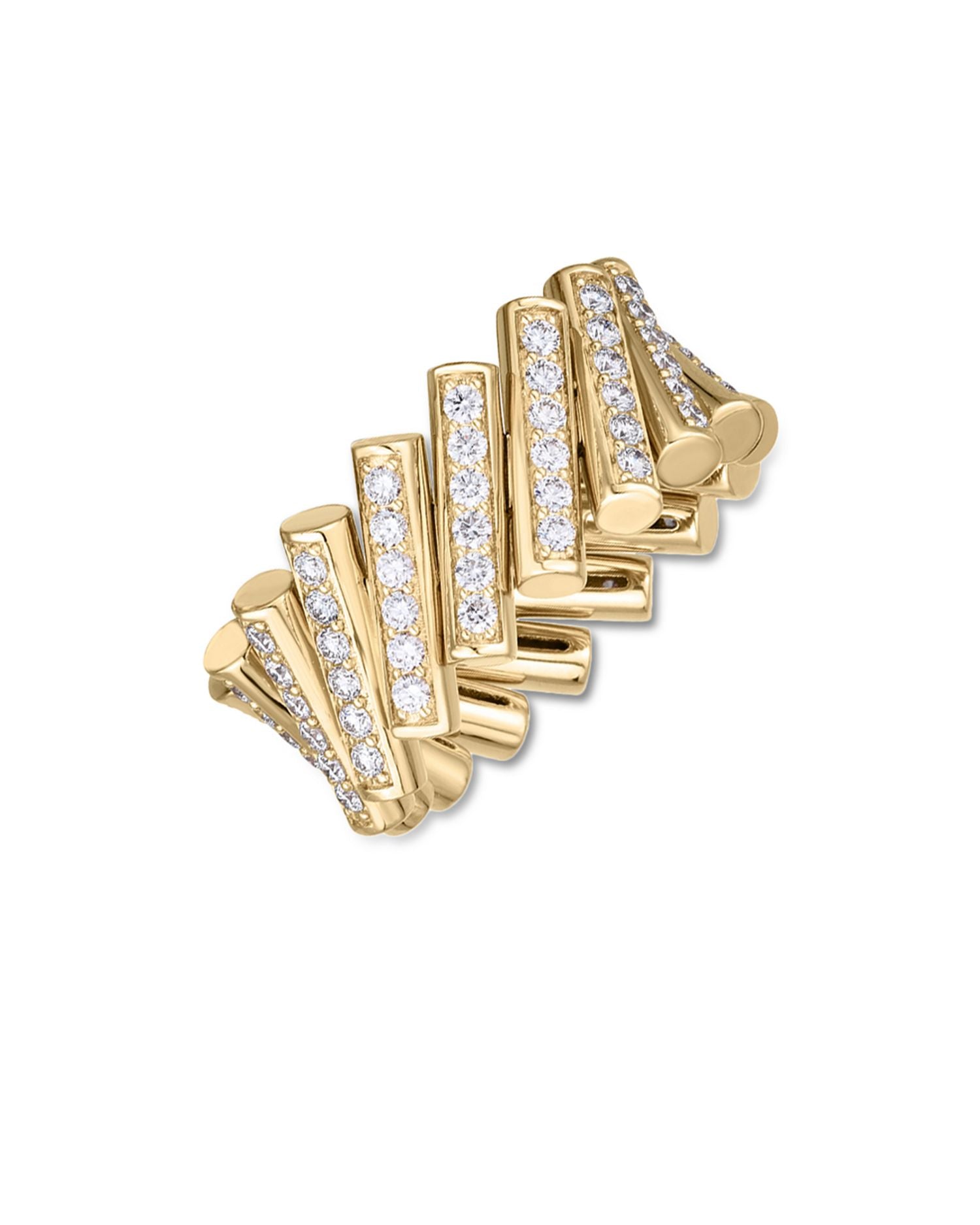 18K Yellow Gold Domino Diamond Pavé Diagonal Ring