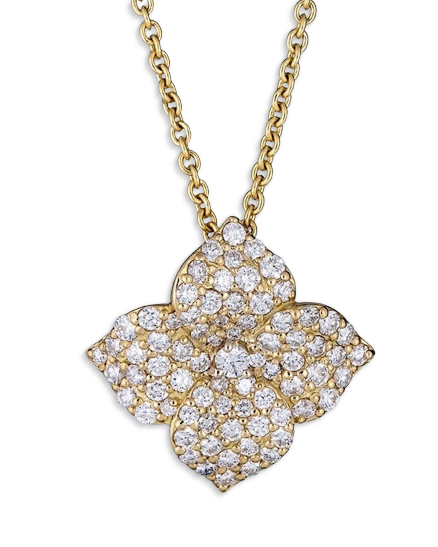 18K Yellow Gold Diamond Large Flower Necklace; 18'