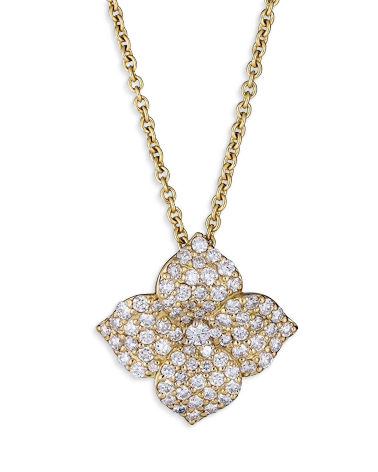 18K Yellow Gold Diamond Small Flower Necklace, 18'