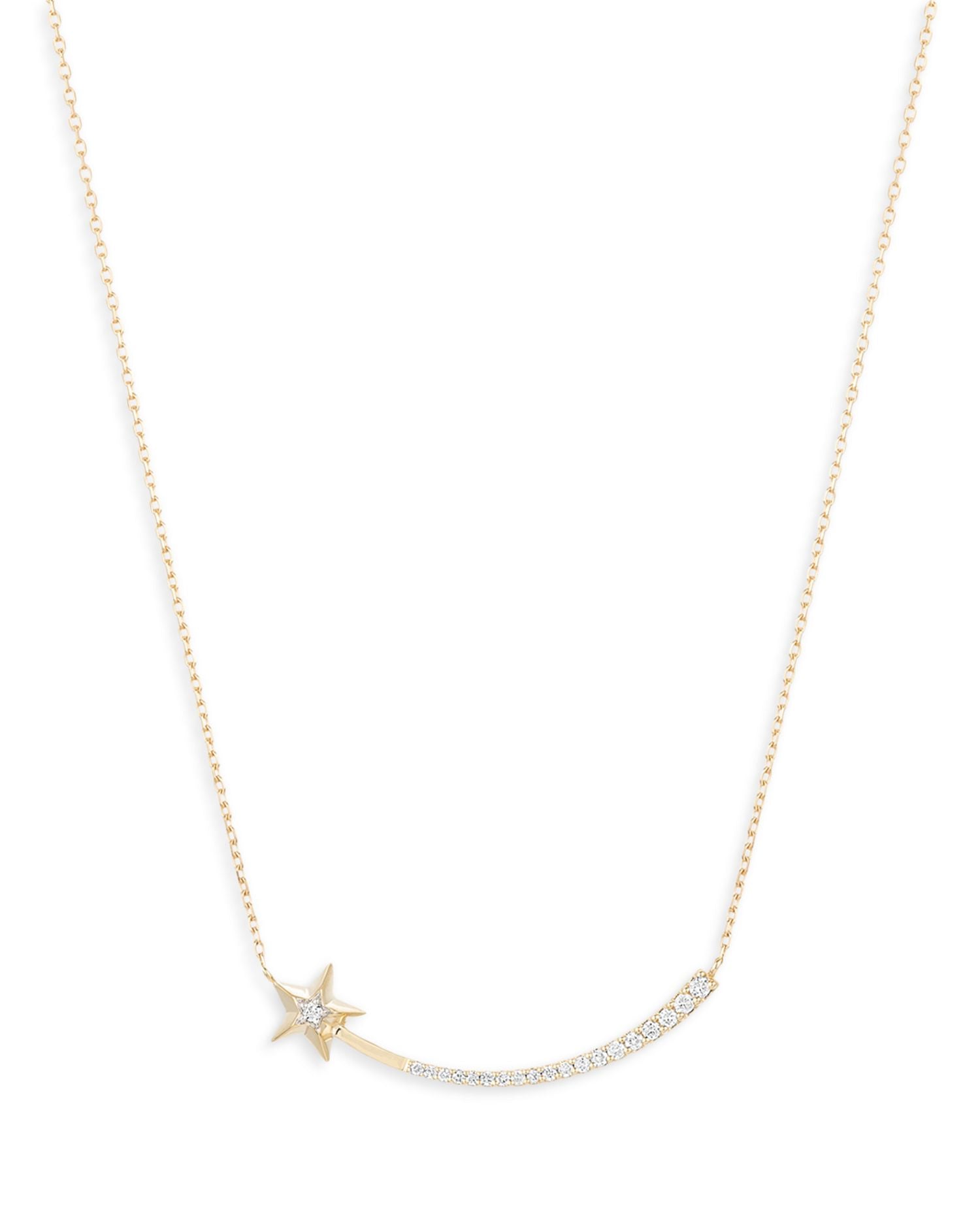 14K Yellow Gold Shooting Star Diamond Large Pavé Curve Necklace, 15-16'