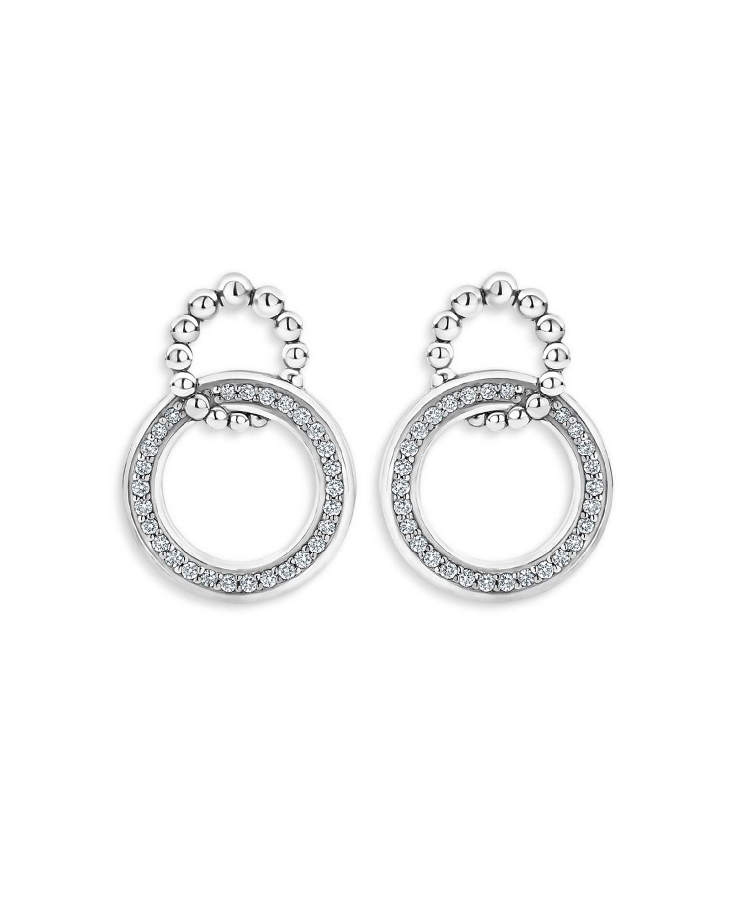 Sterling Silver Caviar Spark Diamond Interlocking Circle Drop Earrings