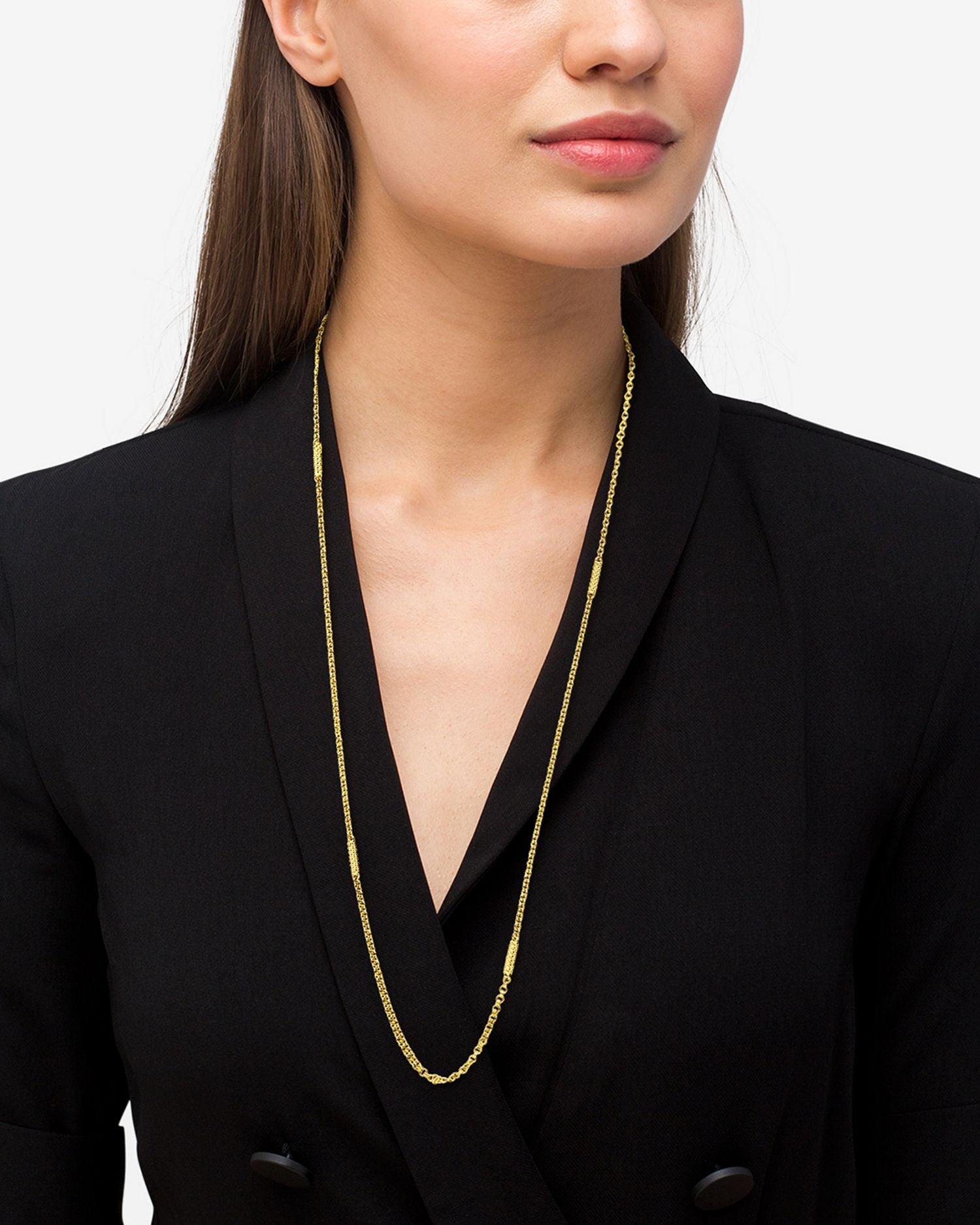 18K Gold Superfine Caviar Station Chain Necklace, 32'