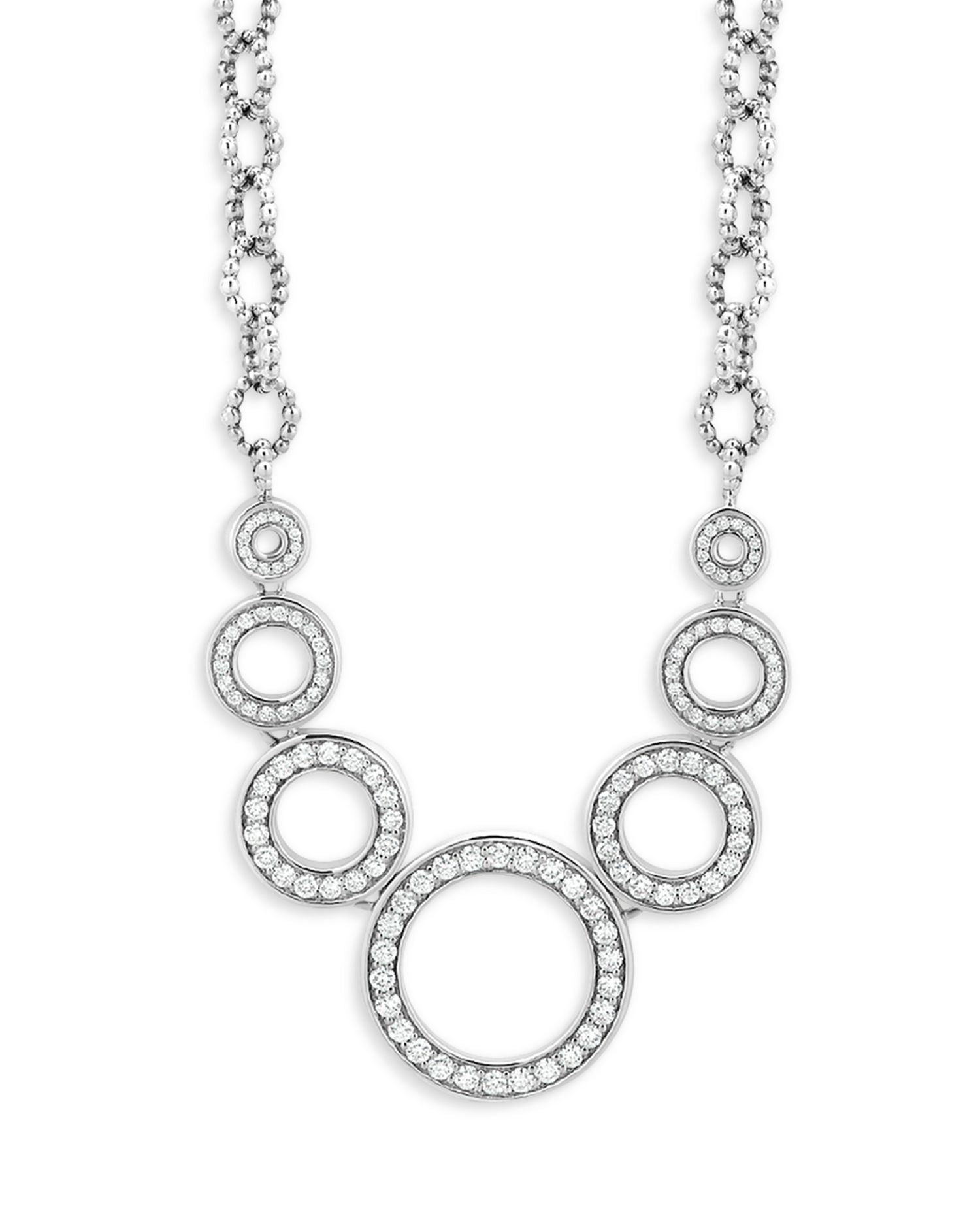 Sterling Silver Caviar Spark Diamond Multi Circle Statement Necklace, 18'