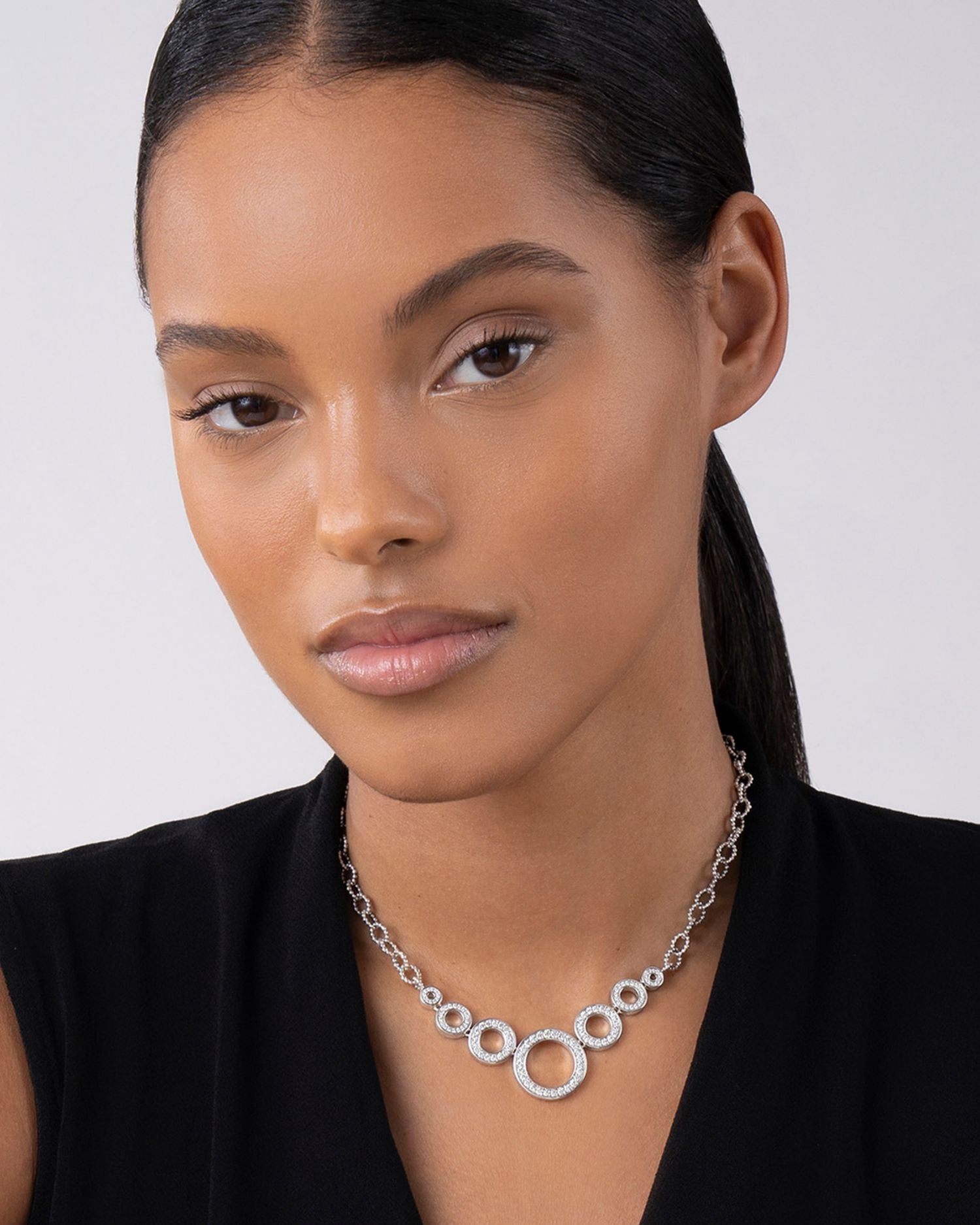 Sterling Silver Caviar Spark Diamond Multi Circle Statement Necklace, 18'