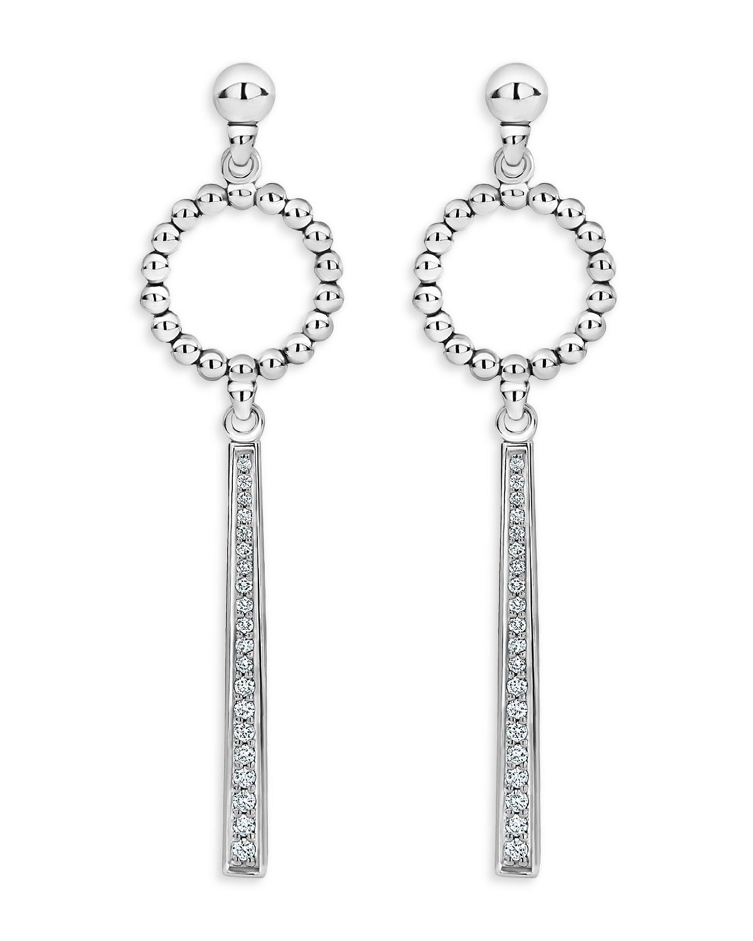 Sterling Silver Caviar Spark Diamond & Bead Circle Linear Drop Earrings