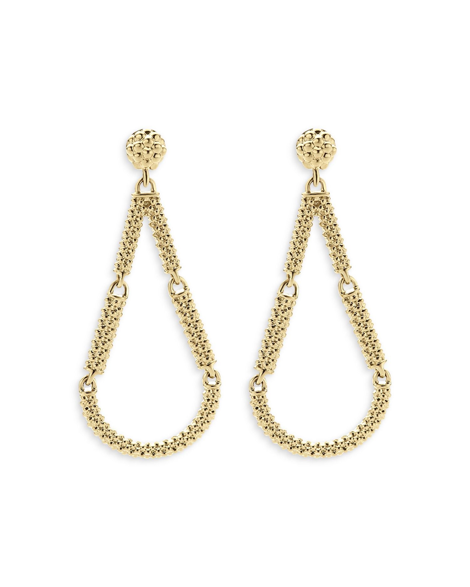 18K Yellow Gold Signature Caviar Beaded Link Teardrop Drop Earrings