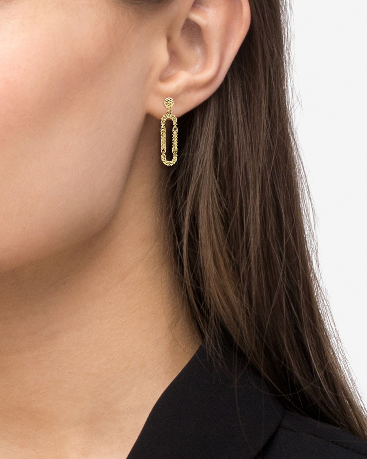 18K Yellow Gold Signature Caviar Superfine Long Drop Earrings