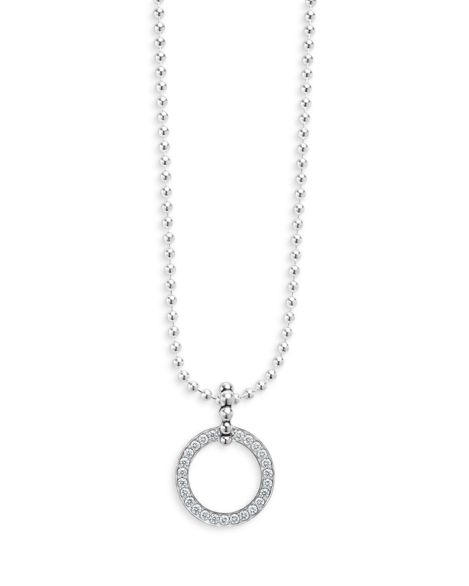 Sterling Silver Caviar Spark Diamond Circle Bead Chain Pendant Necklace, 16-18'