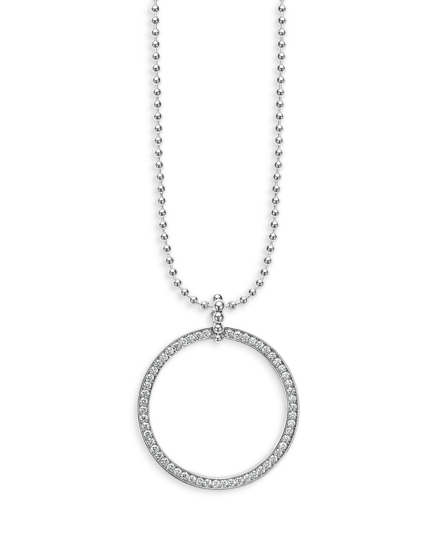 Sterling Silver Diamond Caviar Spark Circle Pendant Necklace