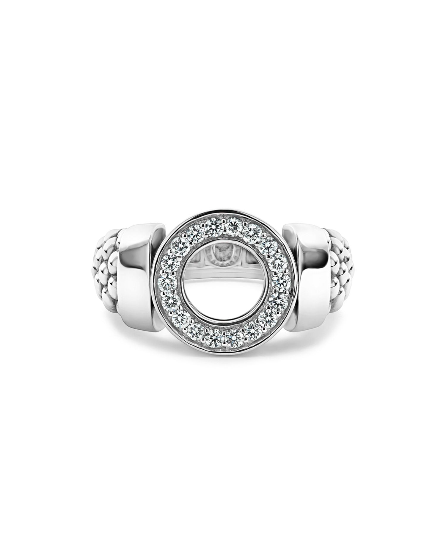 Sterling Silver Caviar Spark Diamond Circle Bead Ring