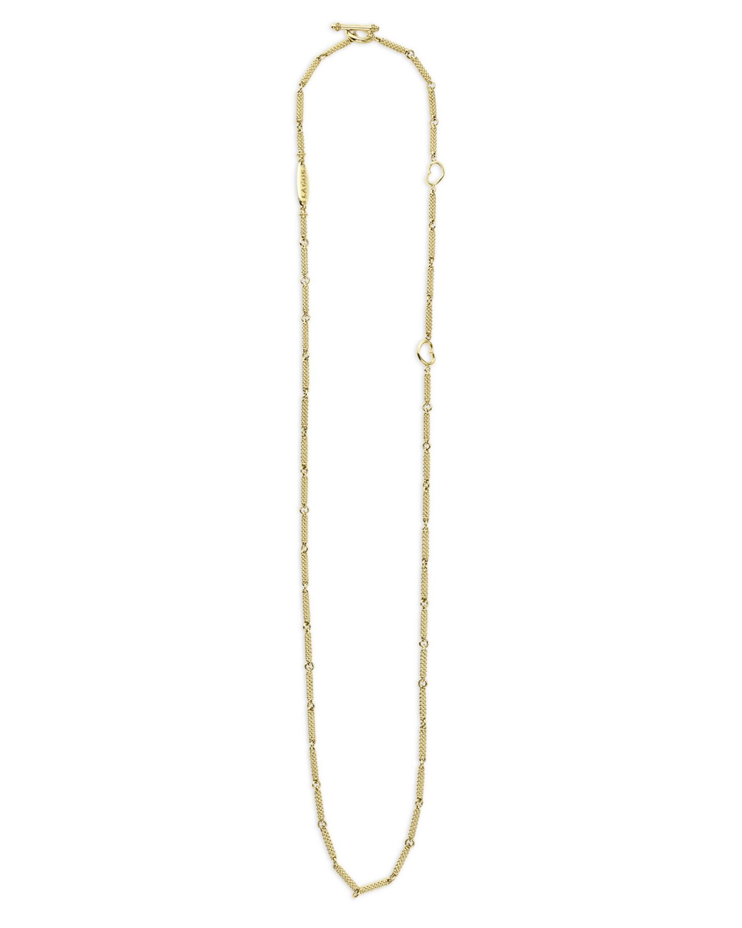 18K Yellow Gold Signature Caviar Bead Open Heart Link Chain Necklace, 16-18