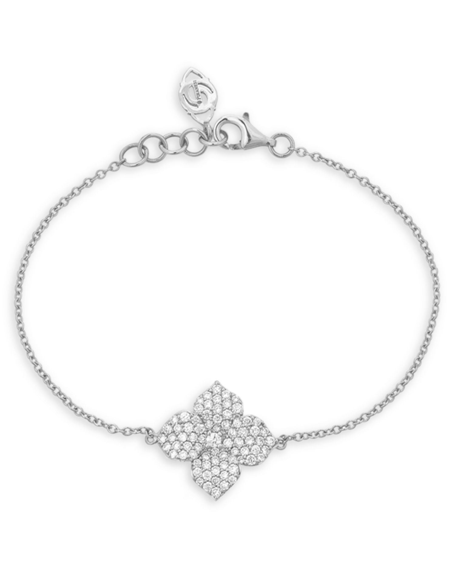 18K White Gold Piranesi Flower Diamond Pavé Link Bracelet