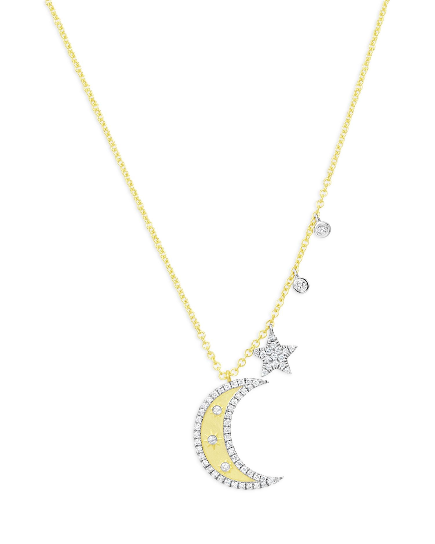 14K White & Yellow Gold Diamond Moon & Stars Multi Charm Pendant Necklace, 18'