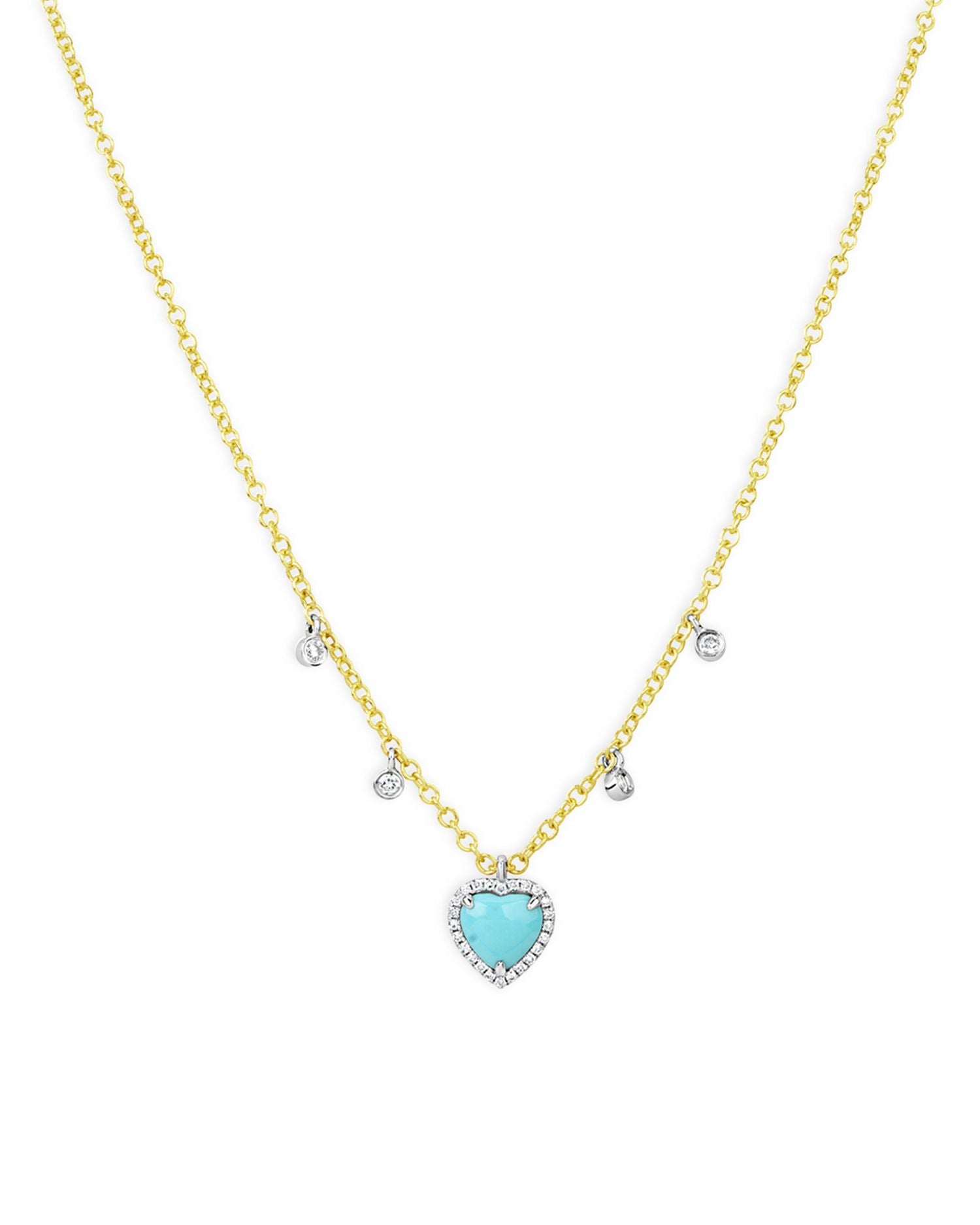 14K Yellow Gold Petite Turquoise Heart Necklace, 18'