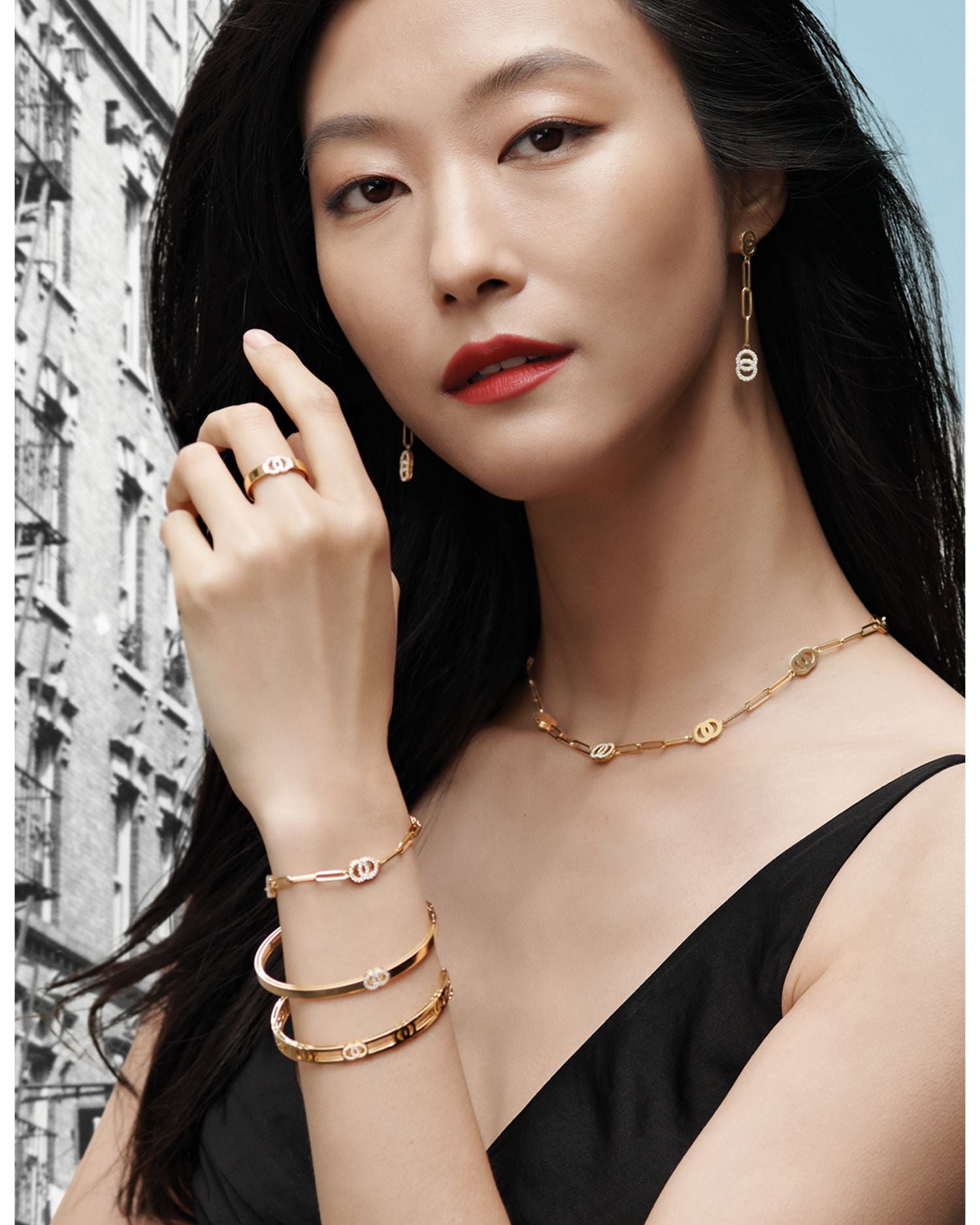 18K Yellow Gold Double O Paperclip Link Earrings with Diamonds - 150th Anniversary Exclusive