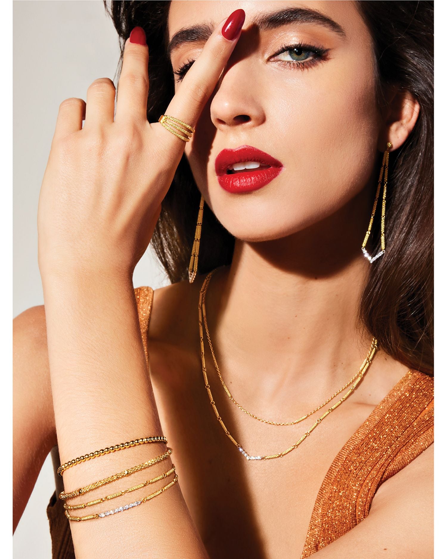 18K White & Yellow Gold Signature Caviar Diamond Chevron Drop Earrings