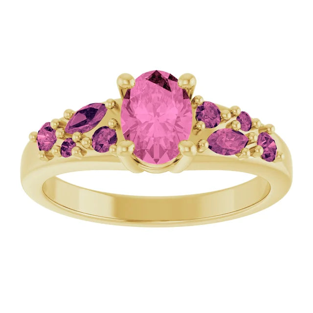 14K Yellow Lab-Grown Pink Sapphire & Natural Pink Tourmaline Ring