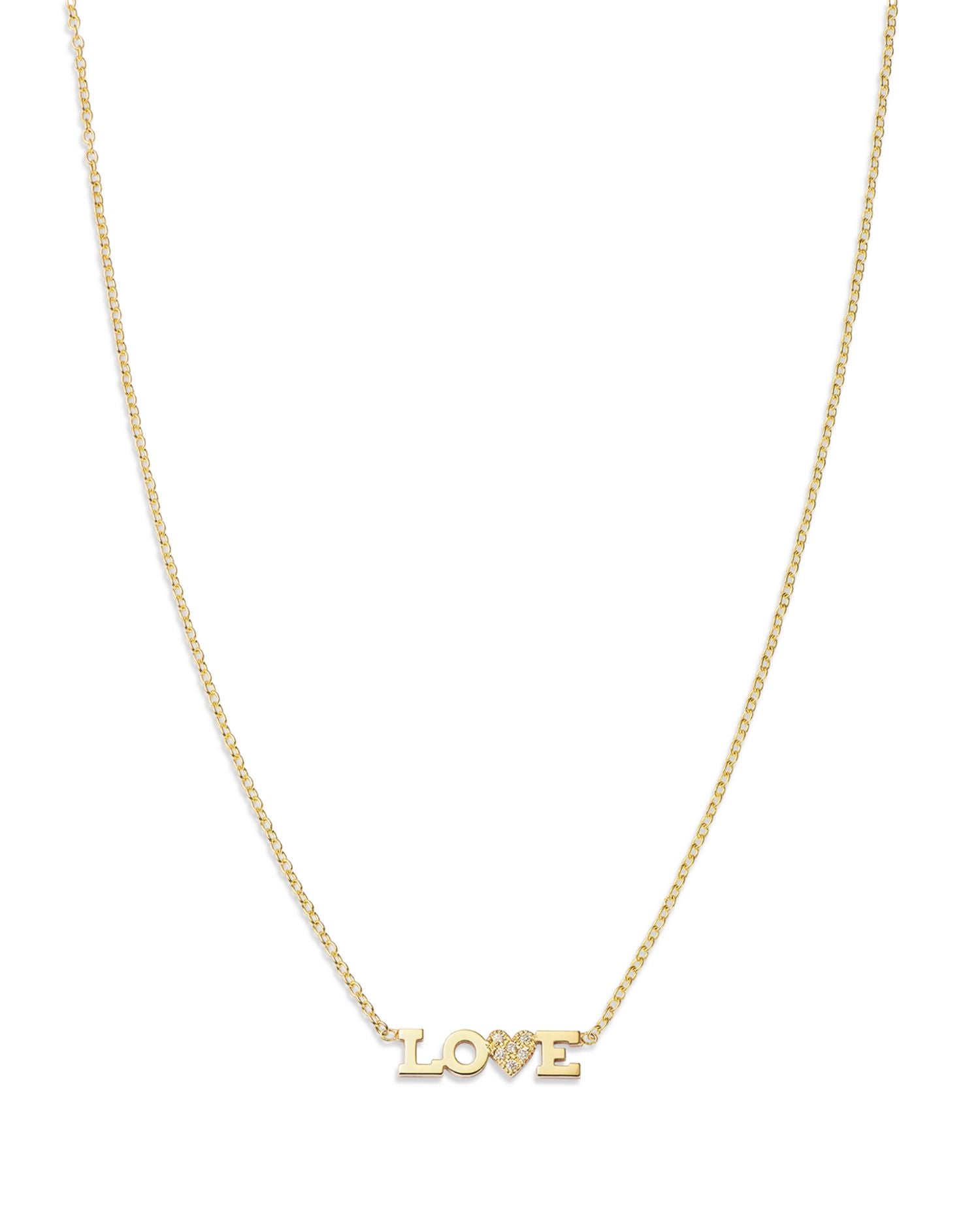 14K Yellow Gold Itty Bitty Words Diamond Love Pendant Necklace, 14-16'