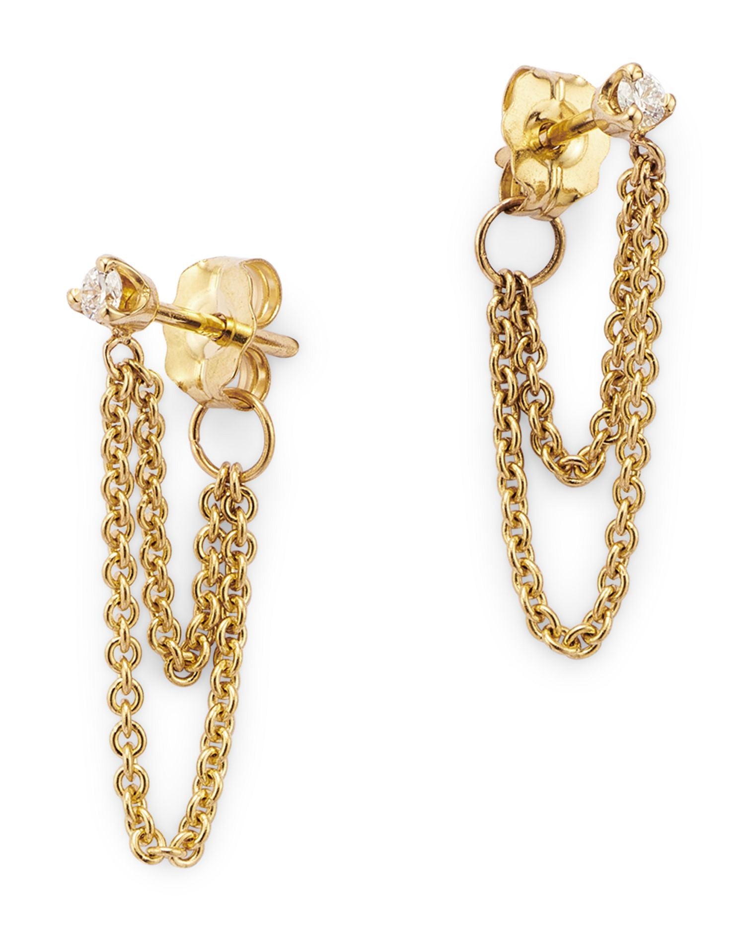 14K Yellow Gold Diamond Prong Front To Back Earrings