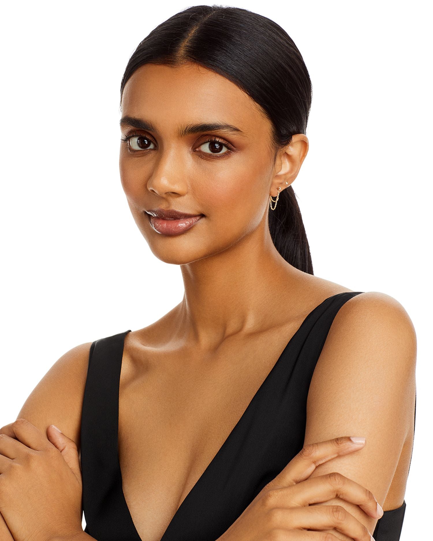 14K Yellow Gold Diamond Prong Front To Back Earrings