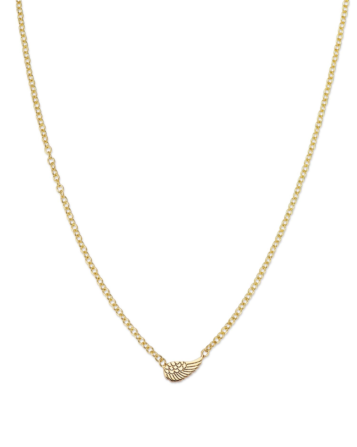 14K Yellow Gold Itty Bitty Symbols Angel Wing Pendant Necklace, 14'-16'