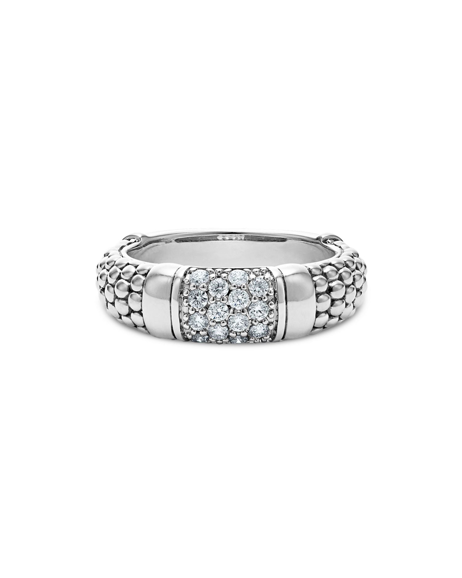 Sterling Silver Signature Caviar Pavé Diamond Ring
