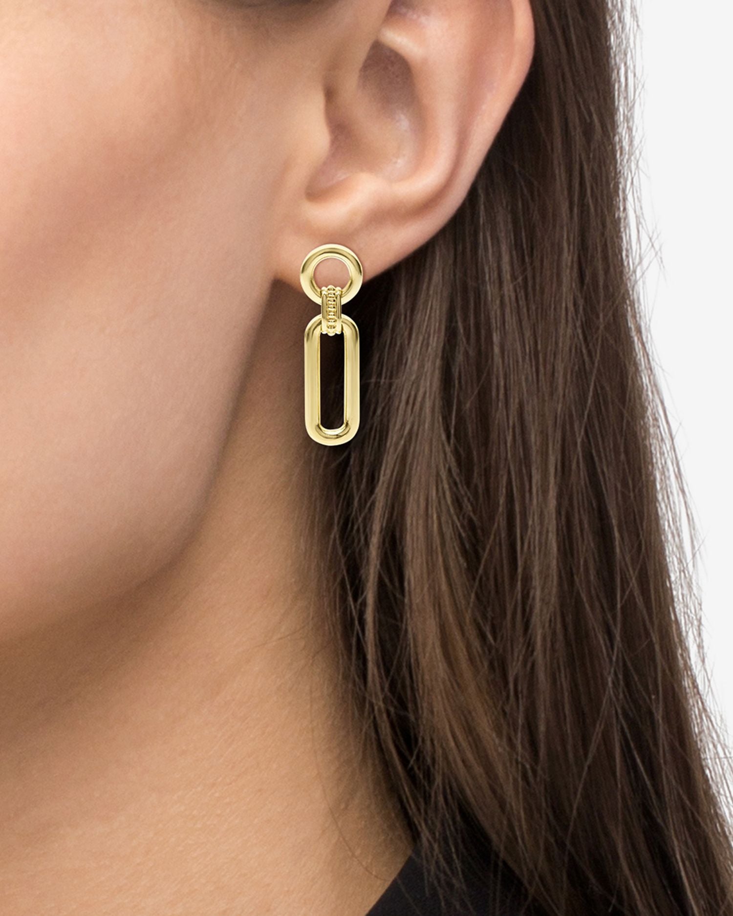 18K Yellow Gold Signature Caviar Link Drop Earrings