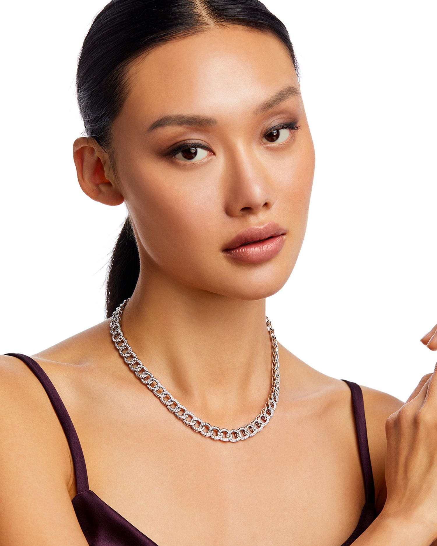 Diamond Chain Link Collar Necklace in 14K White Gold, 6.0 ct. t.w. - Exclusive