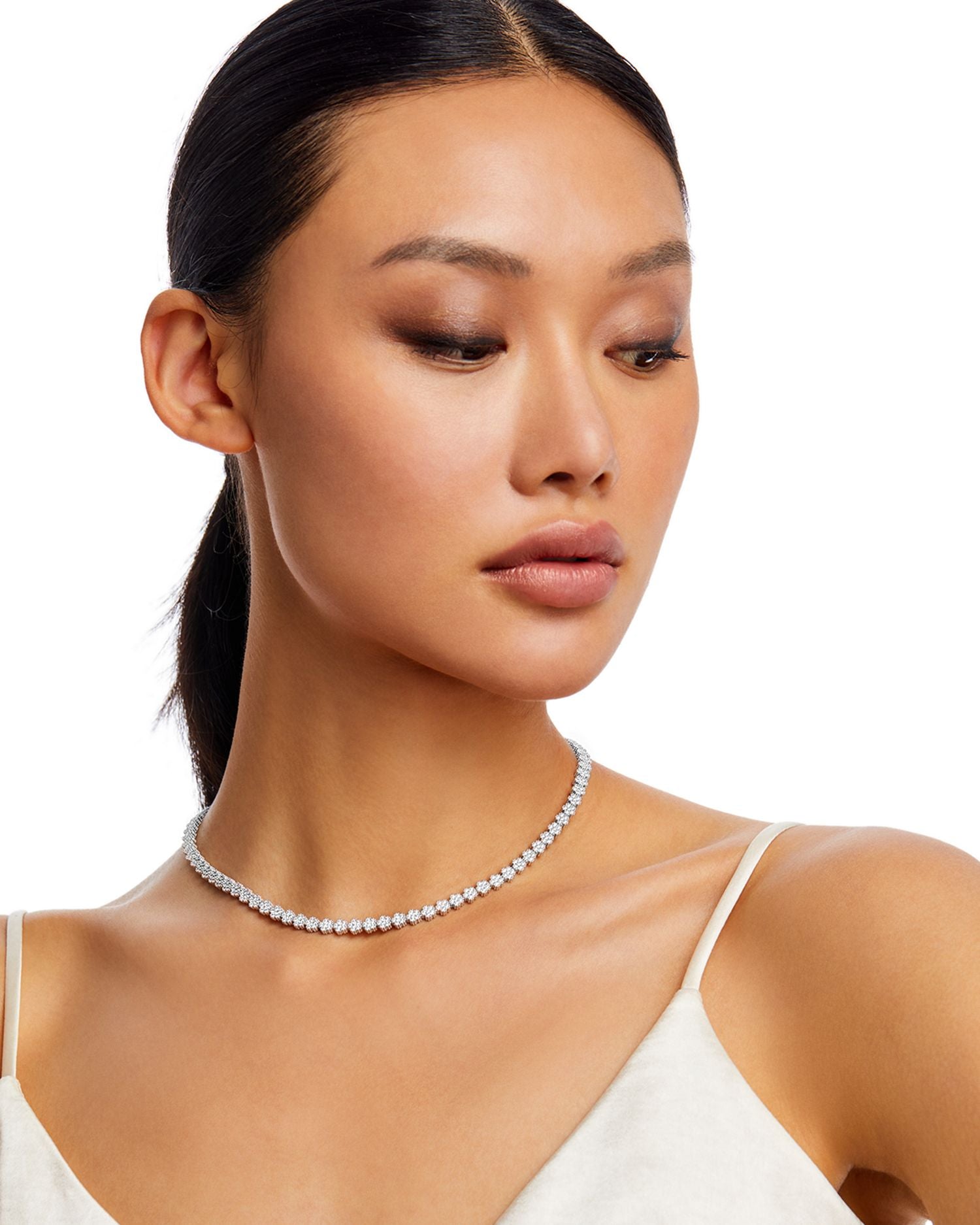 18K White Gold Daisy Diamond Cluster Collar Necklace, 16' - Exclusive