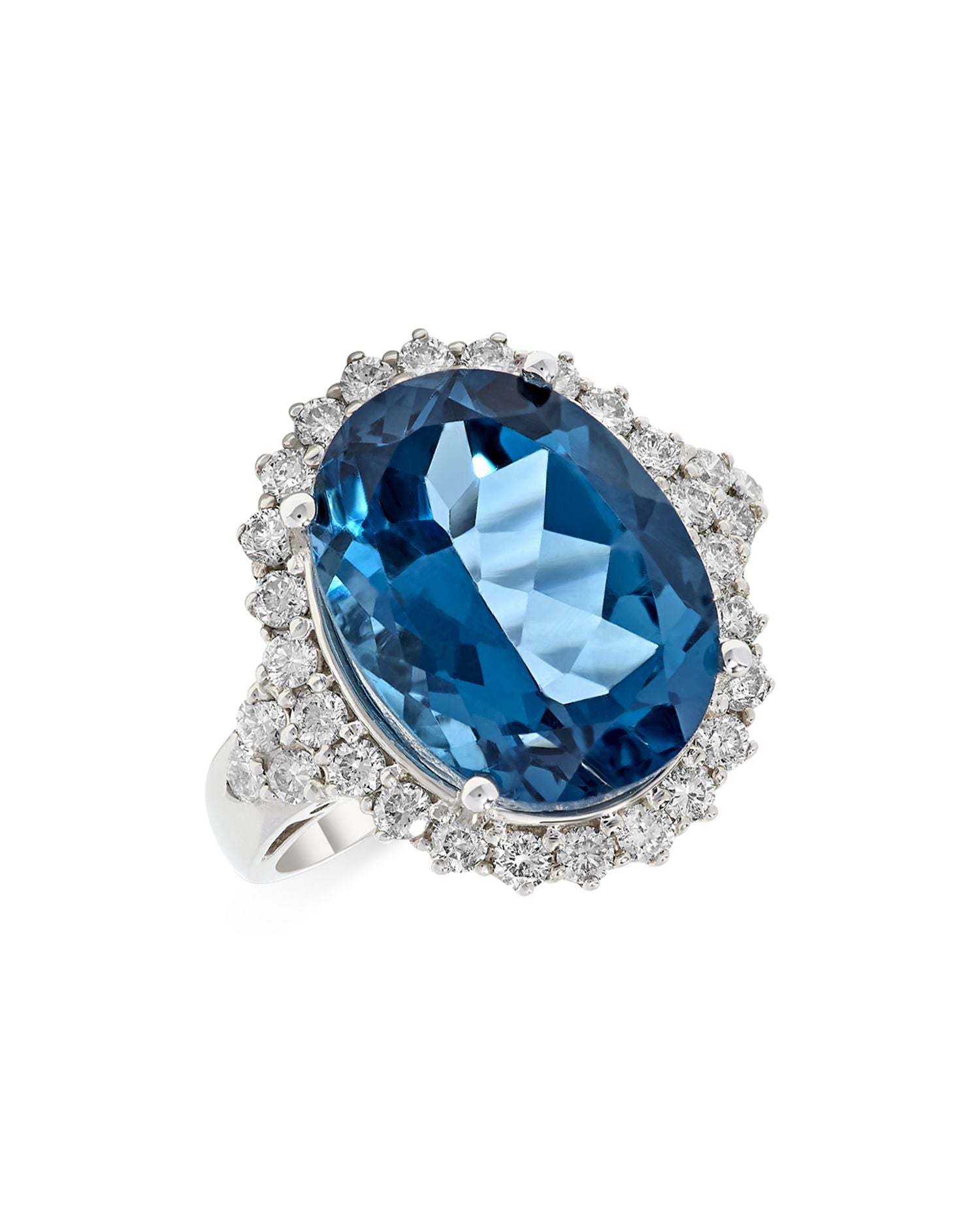 Blue Topaz & Diamond Statement Ring in 14K White Gold - Exclusive