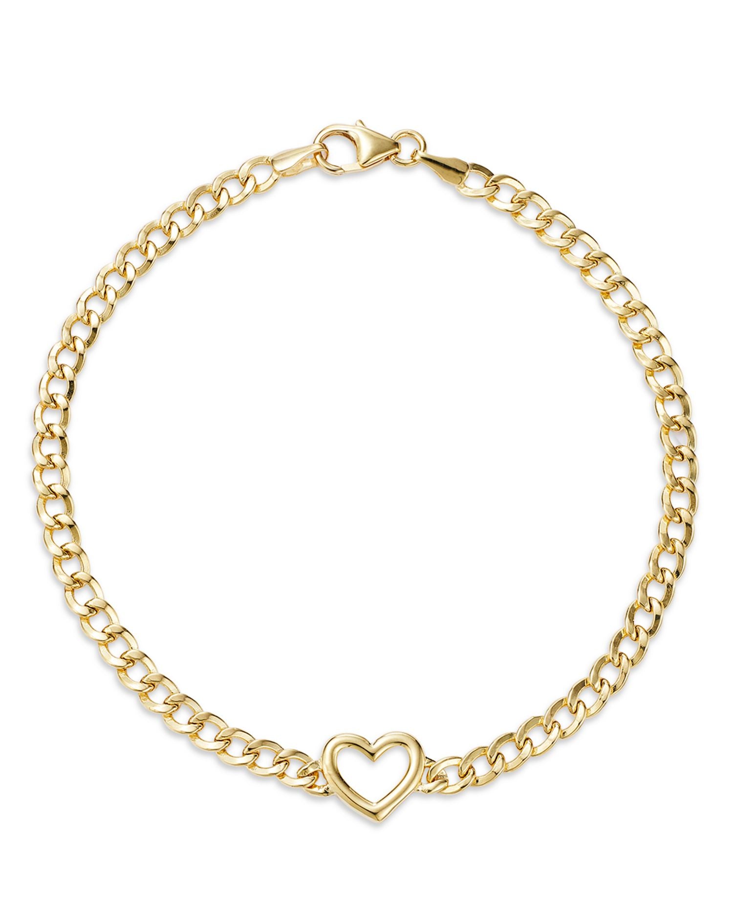 Open Heart Curb Link Chain Bracelet in 14K Yellow Gold - Exclusive
