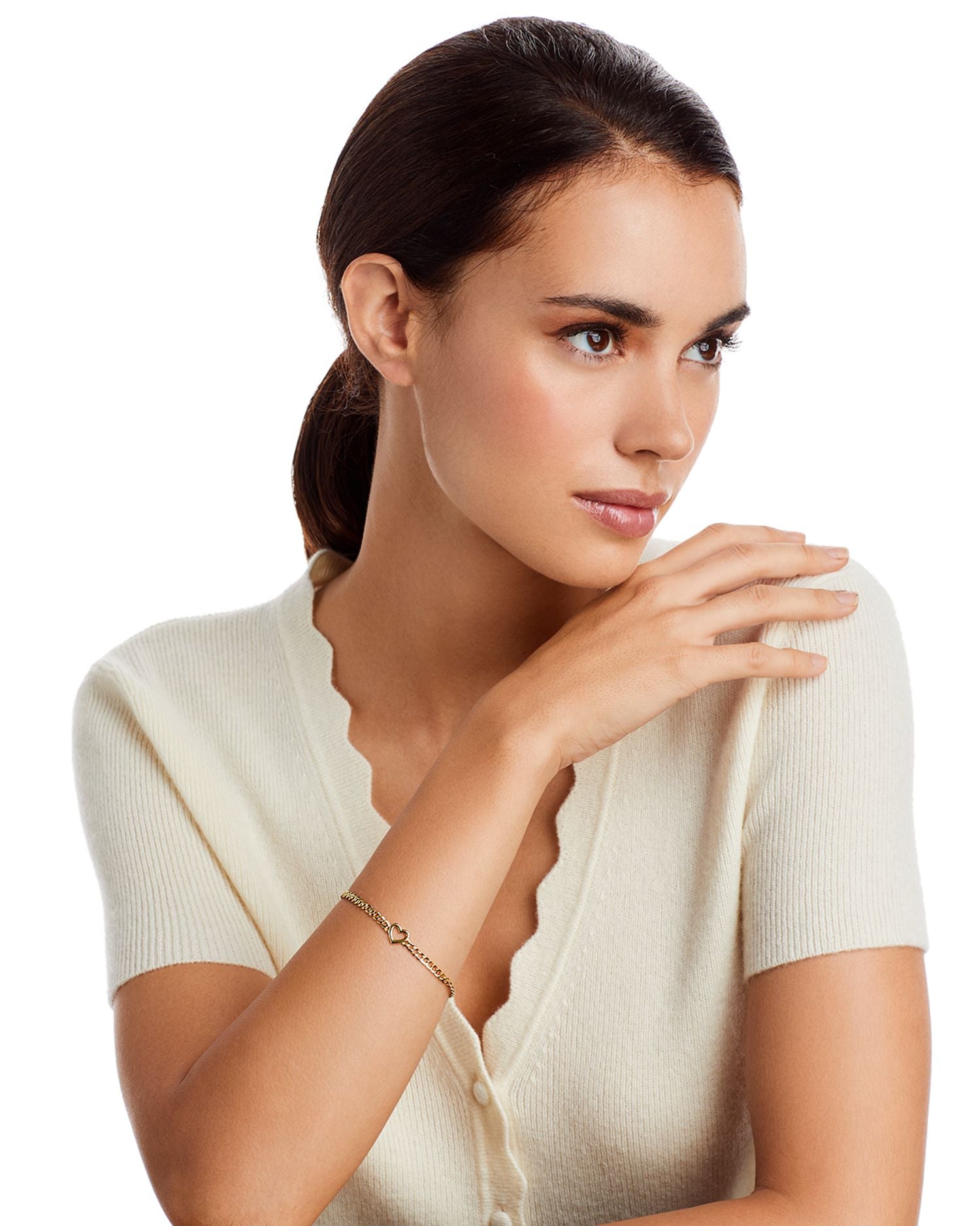 Open Heart Curb Link Chain Bracelet in 14K Yellow Gold - Exclusive