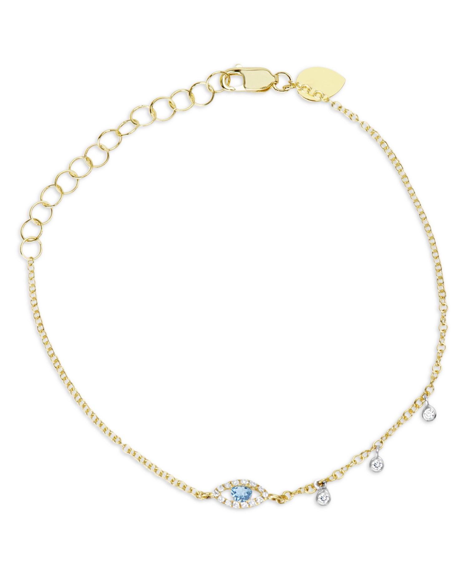 14K White & Yellow Gold Blue Topaz & Diamond Evil Eye Link Bracelet