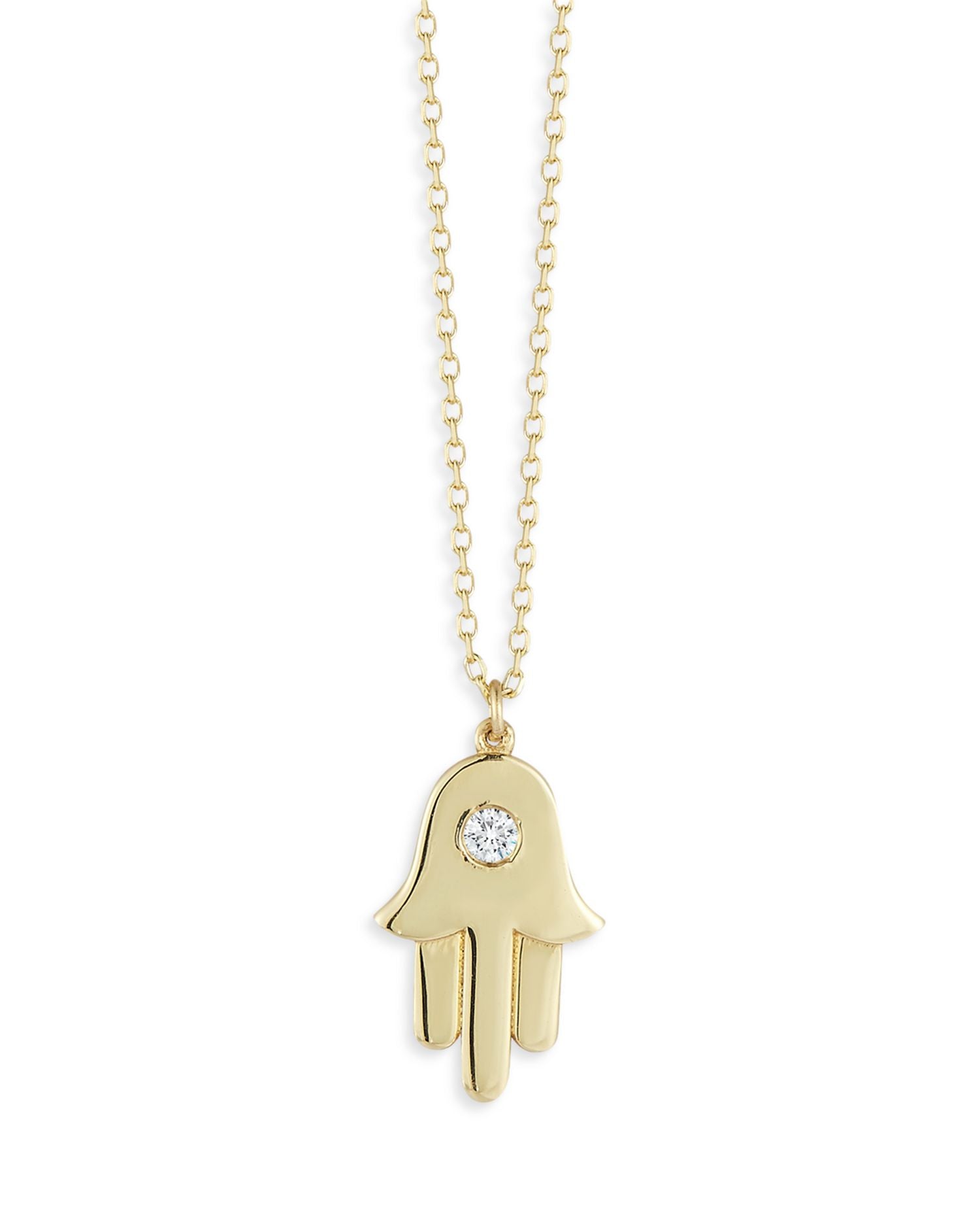 Diamond Hamsa Hand Pendant Necklace in 14K Yellow Gold, 0.03 ct. t.w.