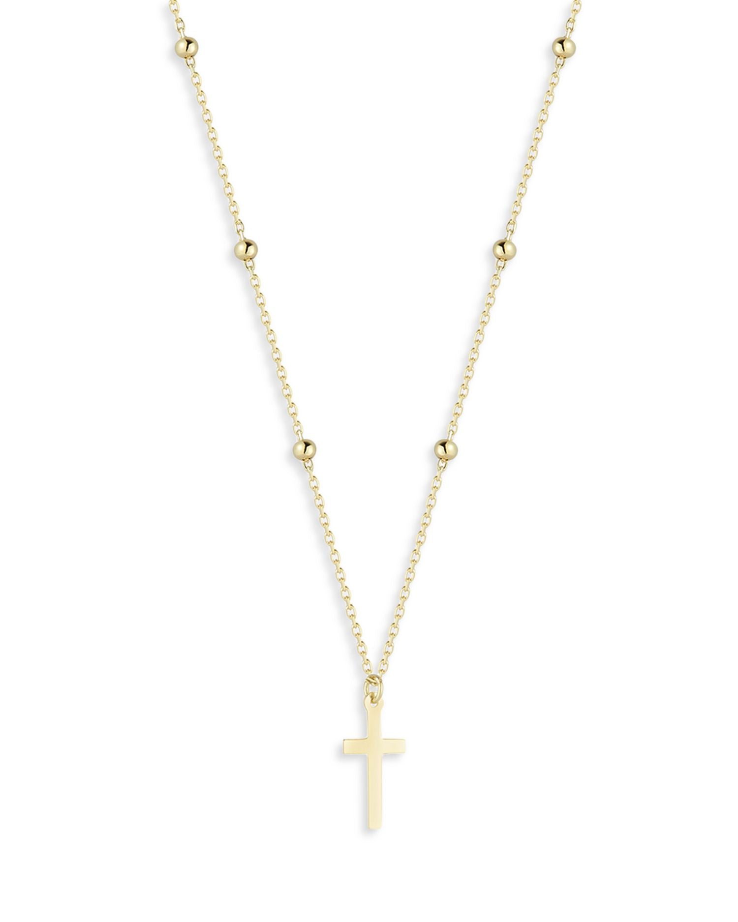 Beaded Chain Cross Necklace in 14K Yellow Gold, 16"