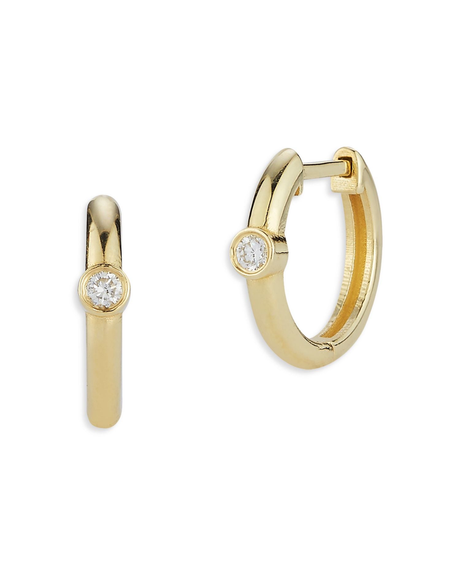 Diamond Bezel Huggie Hoop Earrings in 14K Yellow Gold, 0.06 ct. t.w.
