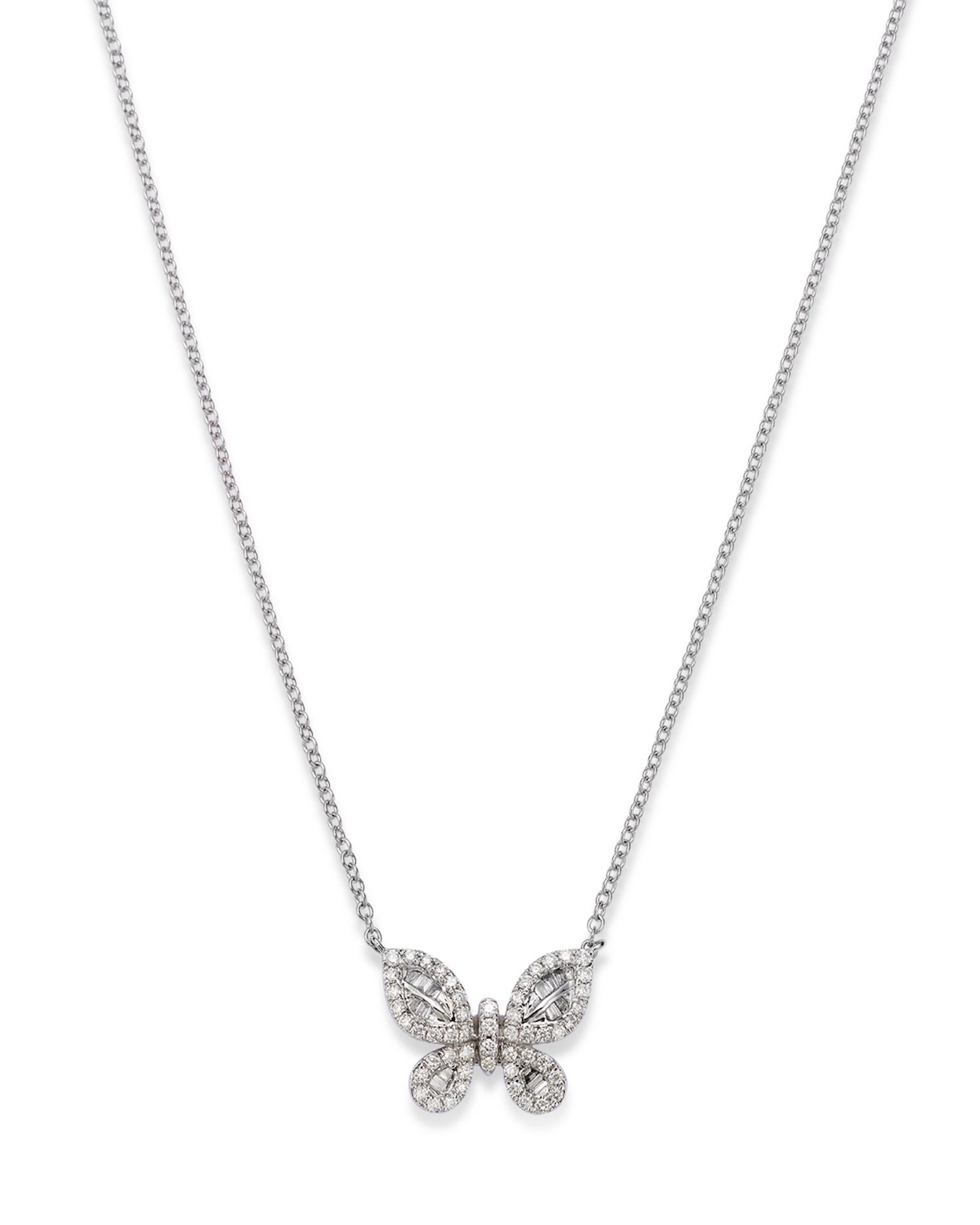 Diamond Round & Fancy Cut Butterfly Pendant Necklace in 14K White Gold, 0.35 ct. t.w. - Exclusive