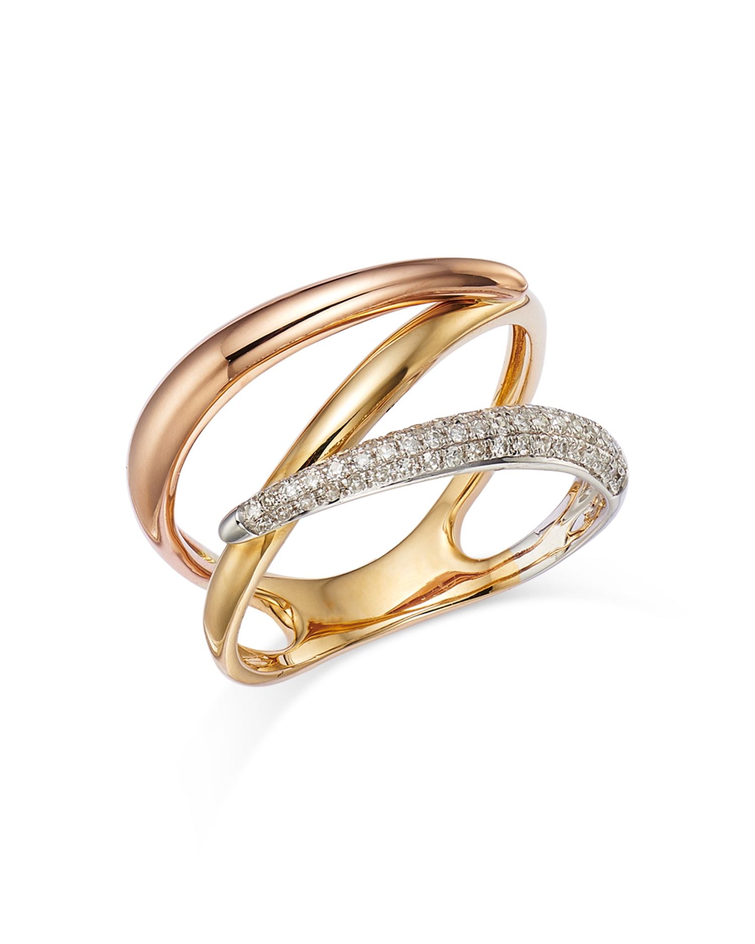 Diamond Pavé Crossover Ring in 14K Yellow, White & Rose Gold, 0.20 ct. t.w. - Exclusive