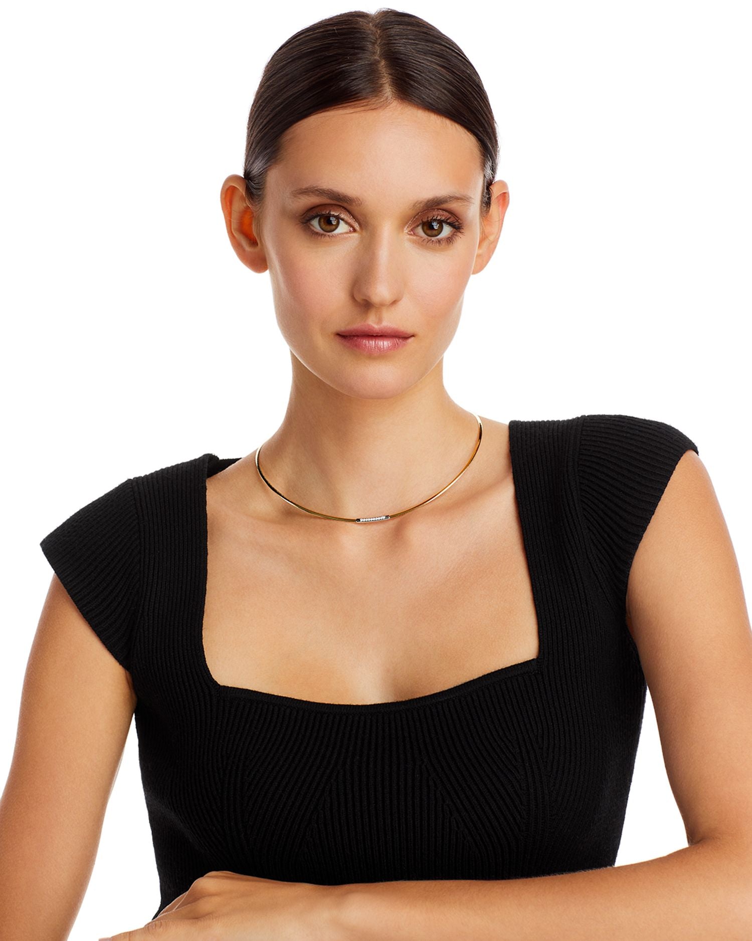 14K Yellow Gold Diamond Omega Link Collar Necklace, 16-18"