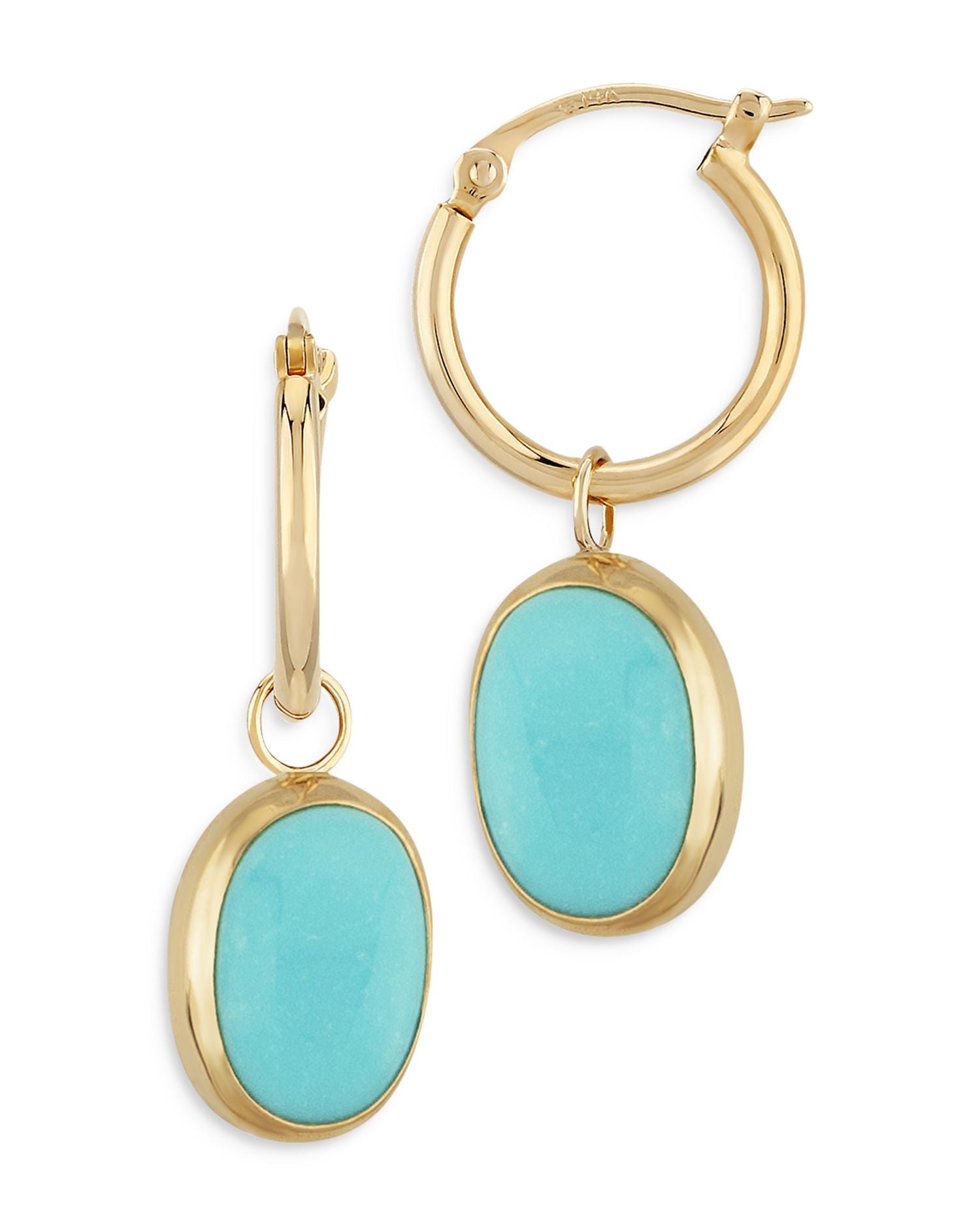 Turquoise Dangle Hoop Earrings in 14K Yellow Gold - Exclusive