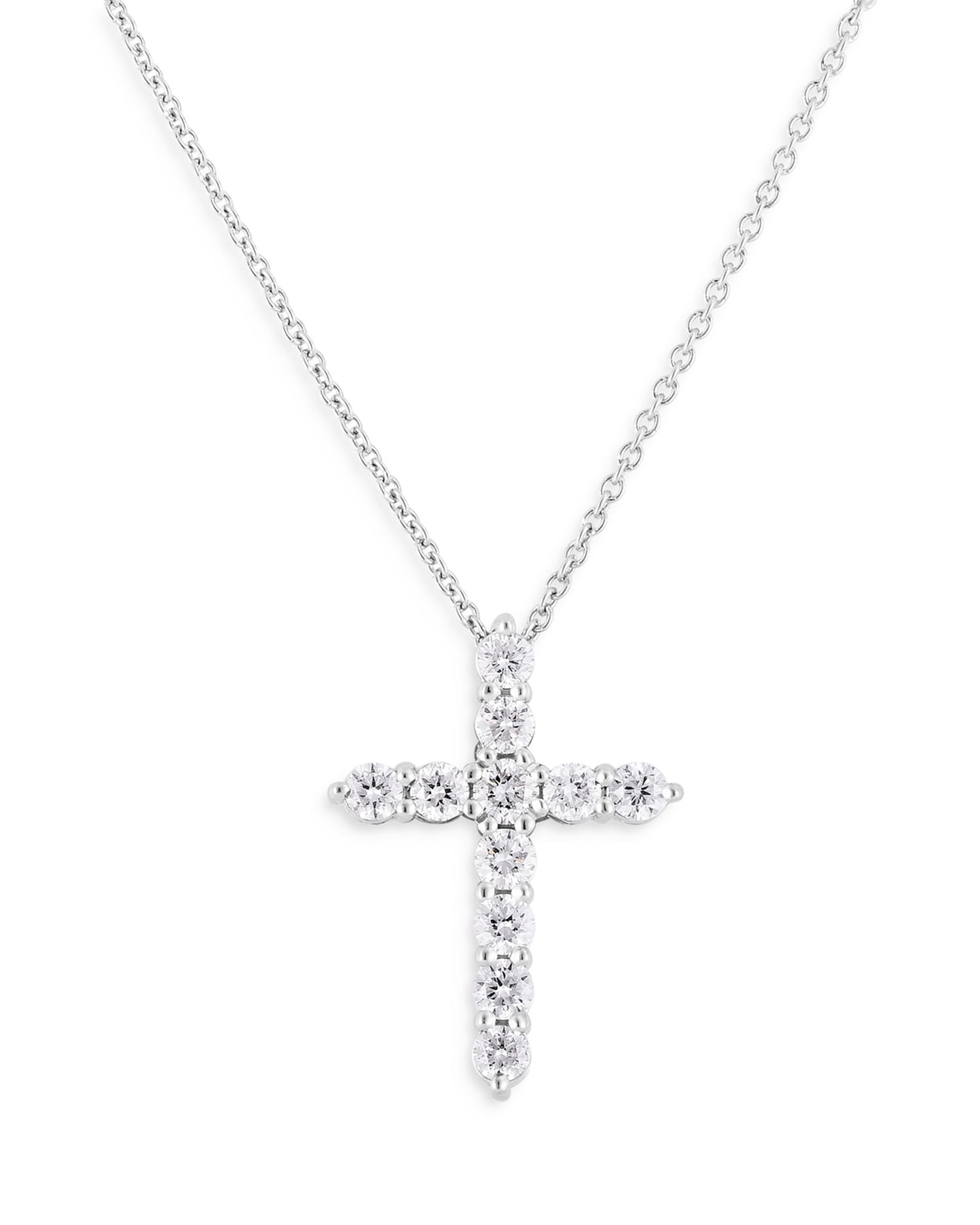 18K White Gold Tiny Treasure Diamond Cross Pendant Necklace, 16-18'