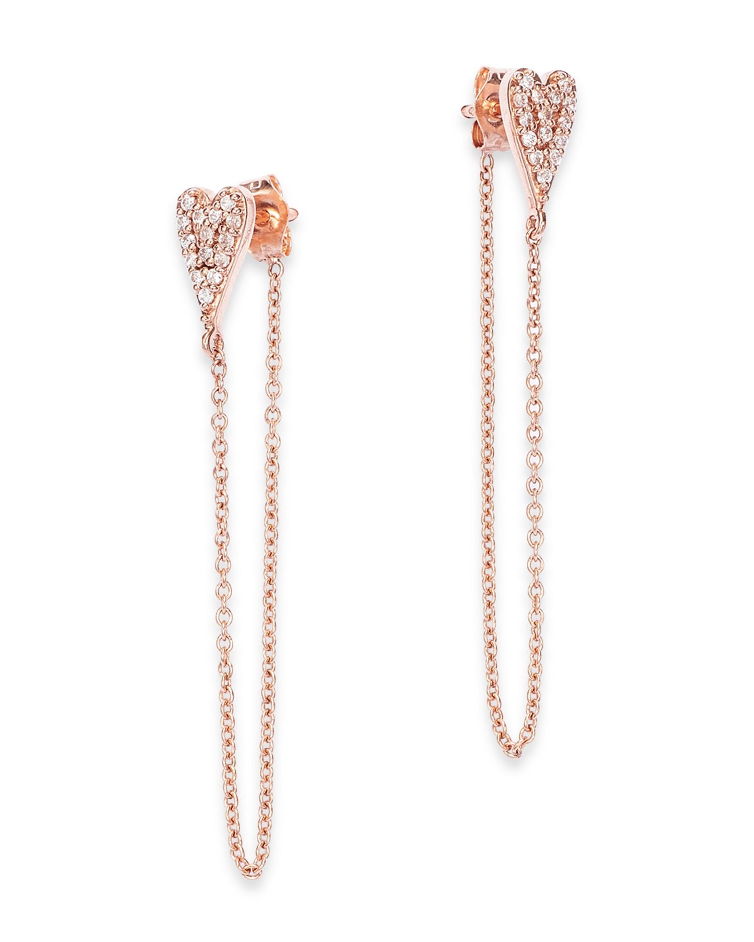 Diamond Heart Cluster Chain Earrings in 14K Rose Gold, 0.16 ct. t.w. - Exclusive