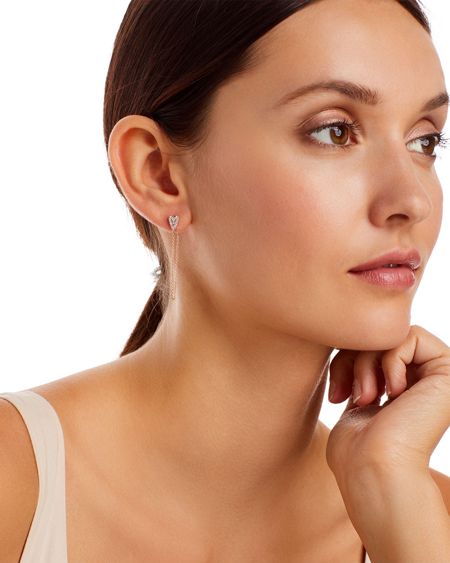 Diamond Heart Cluster Chain Earrings in 14K Rose Gold, 0.16 ct. t.w. - Exclusive