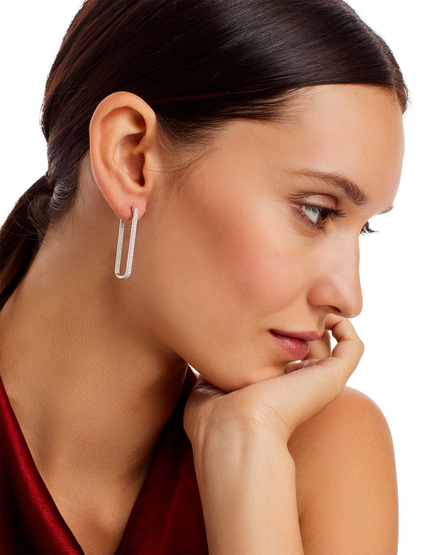 Diamond Geometric Hoop Earrings in 14K White Gold, 1.0 ct. t.w. - Exclusive