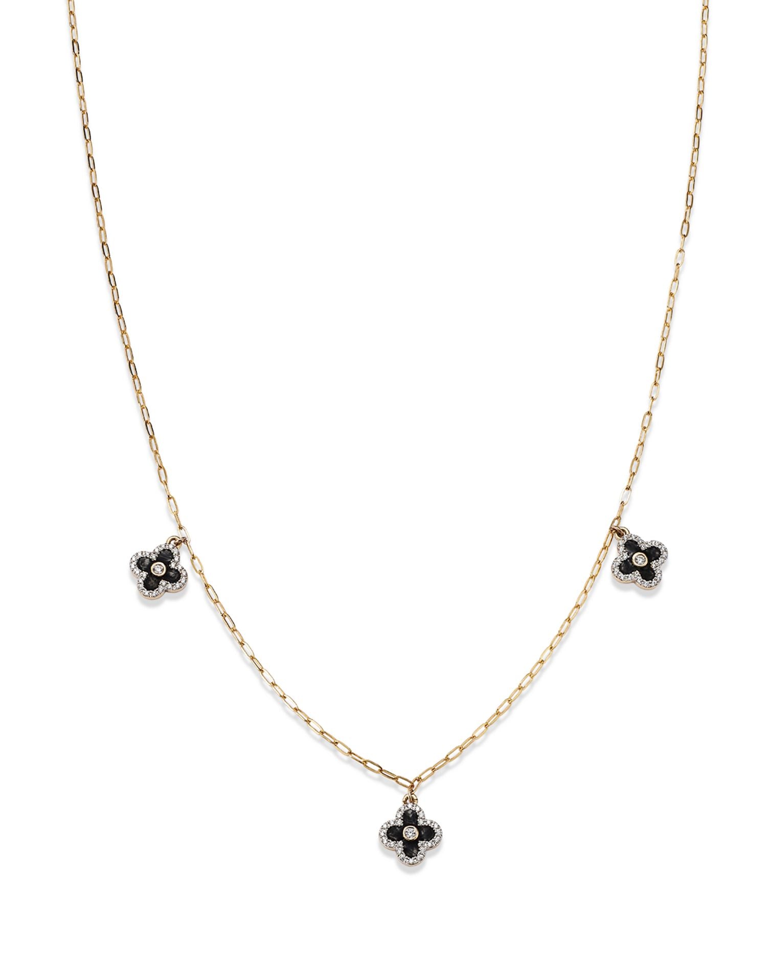 Diamond & Enamel Clover Droplet Necklace in 14K Yellow Gold, 0.25 ct. t.w. - Exclusive