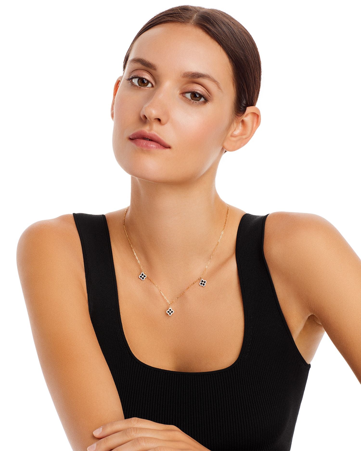 Diamond & Enamel Clover Droplet Necklace in 14K Yellow Gold, 0.25 ct. t.w. - Exclusive