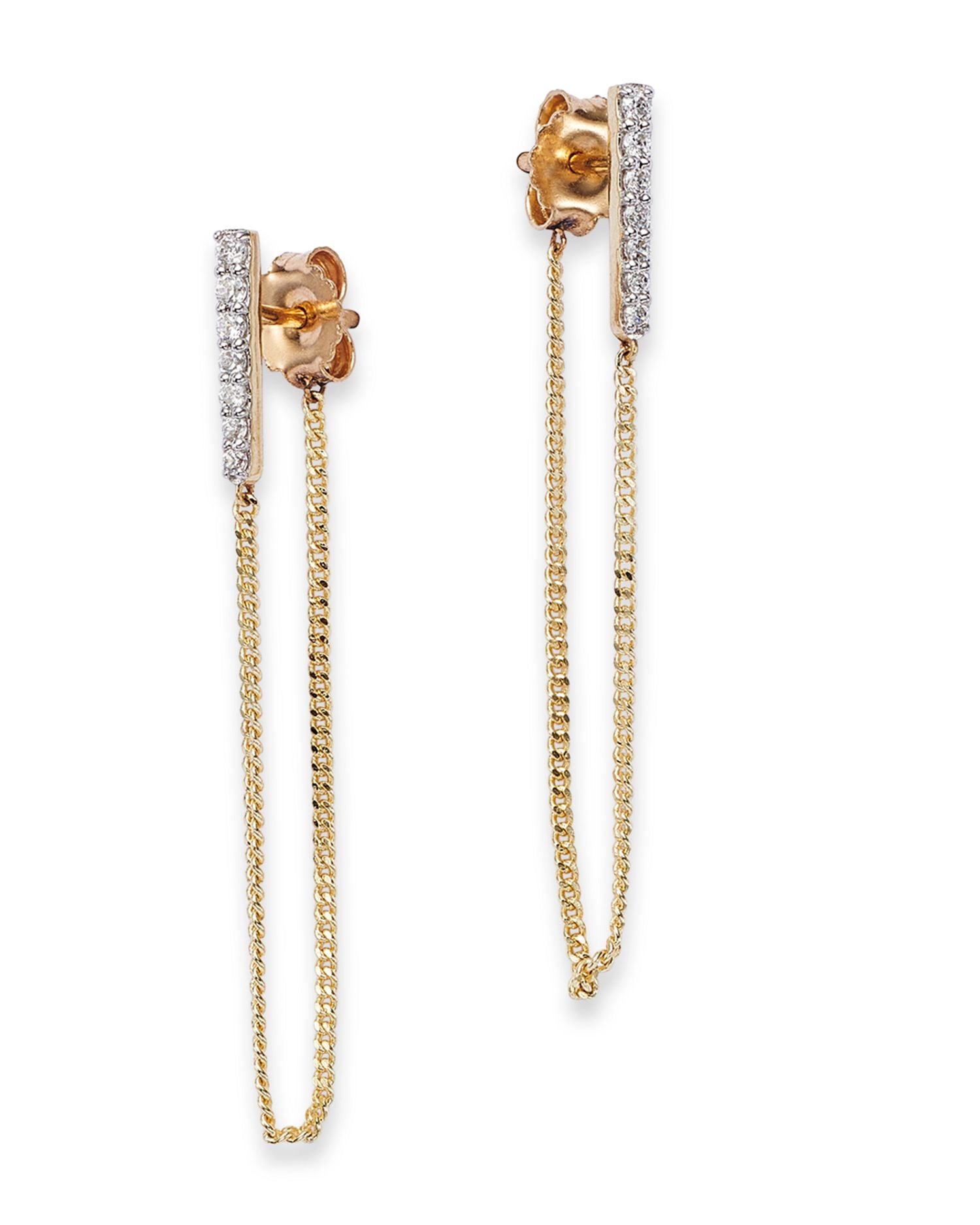 Diamond Vertical Bar Chain Earrings in 14K Yellow Gold, 0.16 ct. t.w. - Exclusive