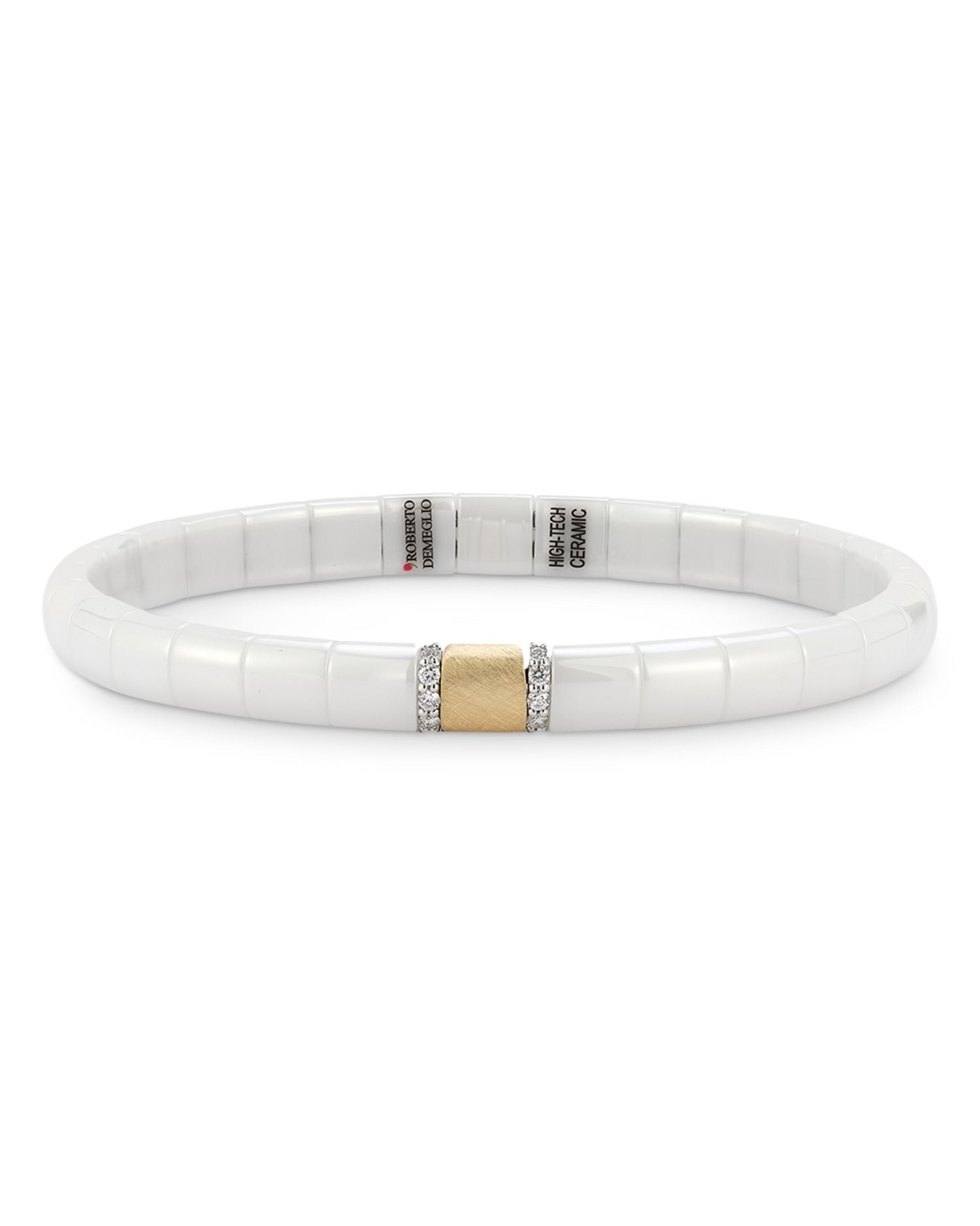 18K Yellow Gold & White Ceramic Pura Diamond Stretch Bracelet